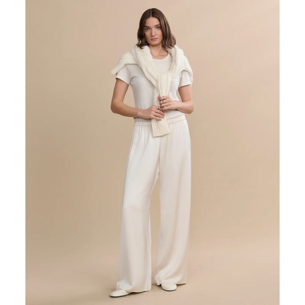 Jenni Kayne Demi Wide Leg Pants Ivory Silky Rayon Blend Size Large High Rise